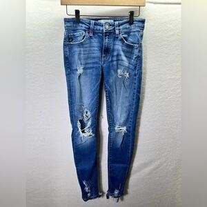 KanCan Distressed Jeggings Pants Womens 5/26 Blue Denim Stretch Thrashed 2261